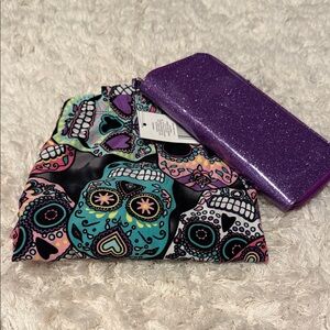 No Boundaries Purple Glitter Wallet with Colorful Sugar Skull leggings